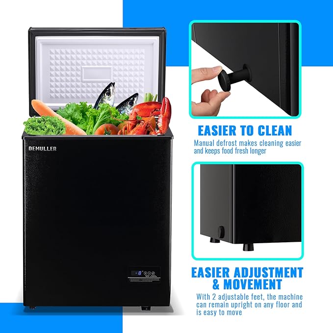 Mini Chest Freezer Compact Deep Freezing Machine with Electronic Temperature Control (Accurate to 1 ℉) Freestanding Small Freezer with 2 Removable Storage Baskets Black