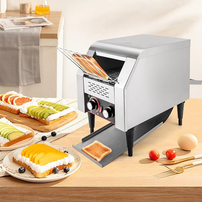 Commercial Conveyor Toaster-150 Slices/H, 1300W Stainless Steel Toasters with Three-Ring Heating Tubes & Three Baking Modes, Toaster Ovens Countertop for Raditional White Slices (TT-150)
