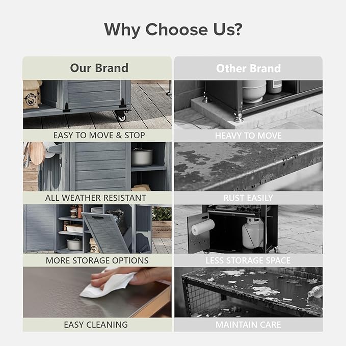 78.3" Outdoor Kitchen Island with Foldable Grill Table - Wooden Grill Cart with Stainless Steel Top, Trash Can Storage and Adjustable Shelves