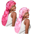 YANIBEST 2Pcs Silk Bonnet for Sleeping Braid Bonnet for Long Hair with Tie Band for Black Women Curly Hair Locs,Hot Pink&Pink