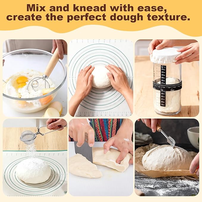Upgraded All-Inclusive 𝗣𝗥𝗘𝗠𝗜𝗨𝗠 Sourdough Starter Kit with Pot, Sourdough Bread Baking Supplies, 34 Oz Starter Jar, 2 Banneton Bread Proofing Baskets, Scraper, Scale, Lame, Sour Dough Tools