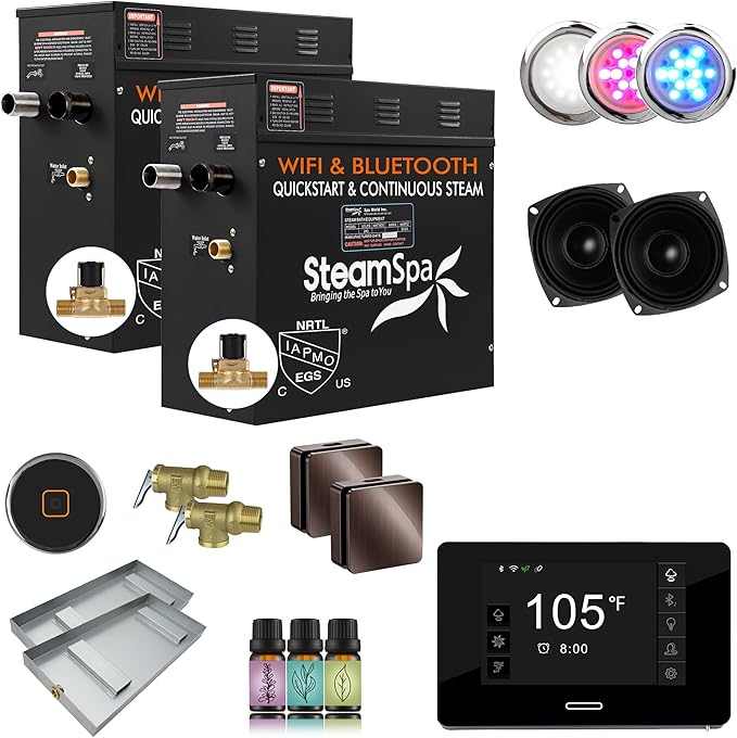 SteamSpa Steam System 18kW Steam Shower Generator with Bluetooth Wifi, Quickstart Continous Steam, Advanced Touch Pad Screen, Chroma Lights, Drain Pan and Auto Drain Oil Rubbed Bronze RVBS1800ORB-A