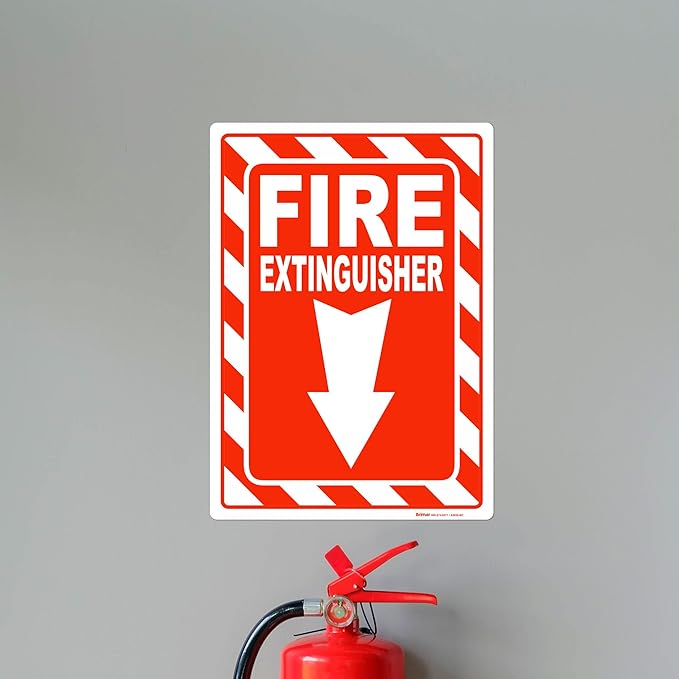 Brimar - 7" x 10" - Fire Extinguisher Sign - 3.5 Mil InfiniStick™ Vinyl Label - Bold Text And Symbol - High Visibility