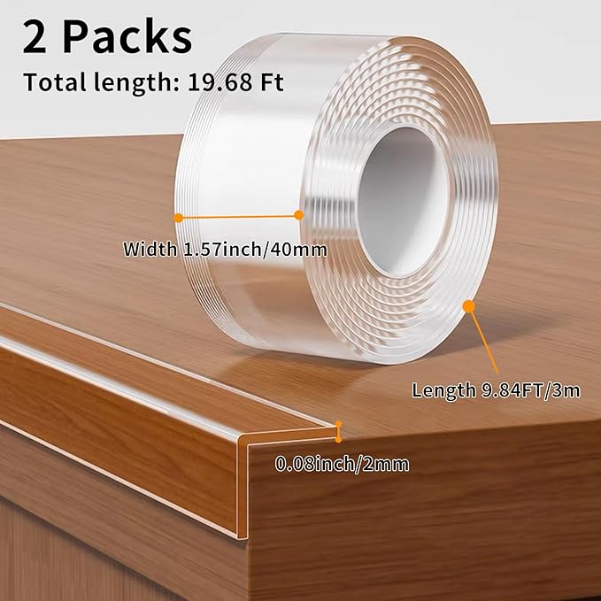 2Pack Baby Proofing Edge Protector for Baby,1.57in x 9.84ft,Clear Edge Protector Strip Sharp Edge Wrap Cover Tape,Corner Bumpers for Furniture,Crib Rail Covers for Teething