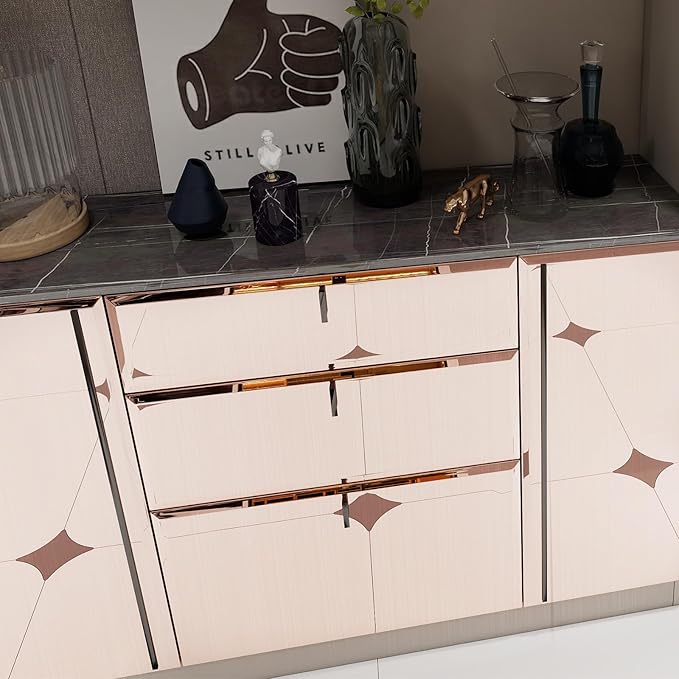Rose Gold Metallic Contact Paper Peel and Stick Countertop Contact Paper Self-Adhesive Waterproof DIY Decor Wallpaper for Kitchen Backsplash Fridge and Cabinets11.8 x80