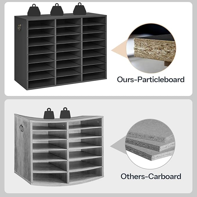HOOBRO Literature Organizer, 24 Compartments Wooden Mail Organizer, Countertop Literature Sorter with Adjustable Shelves for Home, Office, School, Student Mailbox for Classroom, Black BK38WF01