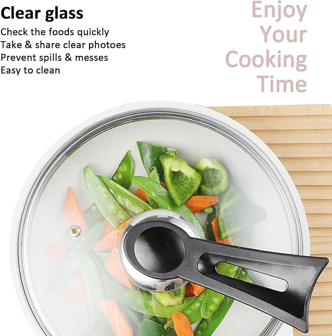 14 Inch Glass Lids For Pots, Pans and Skillets, Available in Small and Large Lid 10.25, 11, 12, 12.5, 13.5 and 14 Inch,Replacement Tempered Clear Glass Lids with Steam Vent,Standable Pan Cover