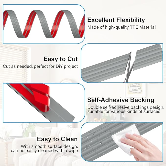 40FT Flexible Wall Corner Protector Moulding Trim, Peel and Stick Inside & Outside Wall Corner Guards Edge Protector,Self Adhesive Molding Trim Strip for Edge Ceiling
