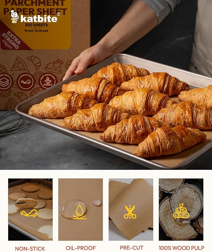 Katbite 600 Sheets 12x16 In Parchment Paper, Heavy Duty Baking Paper, Unbleached Non-stick Sheets for Air Fryer, Grilling, Steaming Cooking Bread Cake and Wrapping Foods