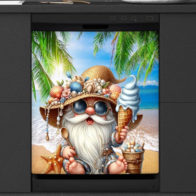 Summer Cute Gnome Dishwasher Magnet Cover Summer Cute Gnome Front Dishwasher Cover Decoration Reusable Magnetic Door Cover Panel Decal Home Appliances Stickers Kitchen Refrigerator 23"X26"