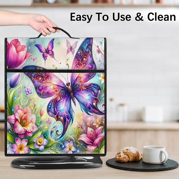 Kitchen Aid Mixer Cover Butterfly Color Flowers Stand Mixer Cover Compatible with 6-8 Quarts Stand Mixers, Dust Covers with Zipper Pocket Foldable Washable Kitchen Aid Organizer Bag