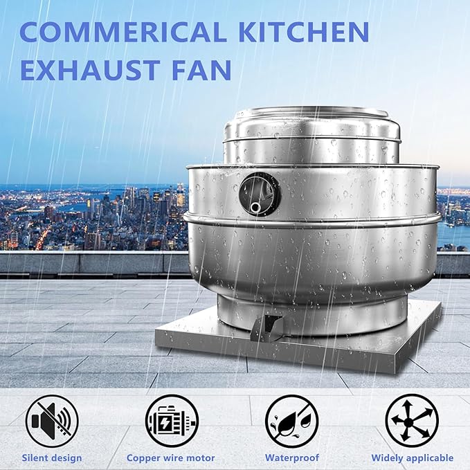 Restaurant Hood Grease Rated Exhaust Fan- Food Truck High Speed Direct Drive Centrifugal Upblast Exhaust Fan 1HP 110 Volt Single Phase Motor 3500 CFM