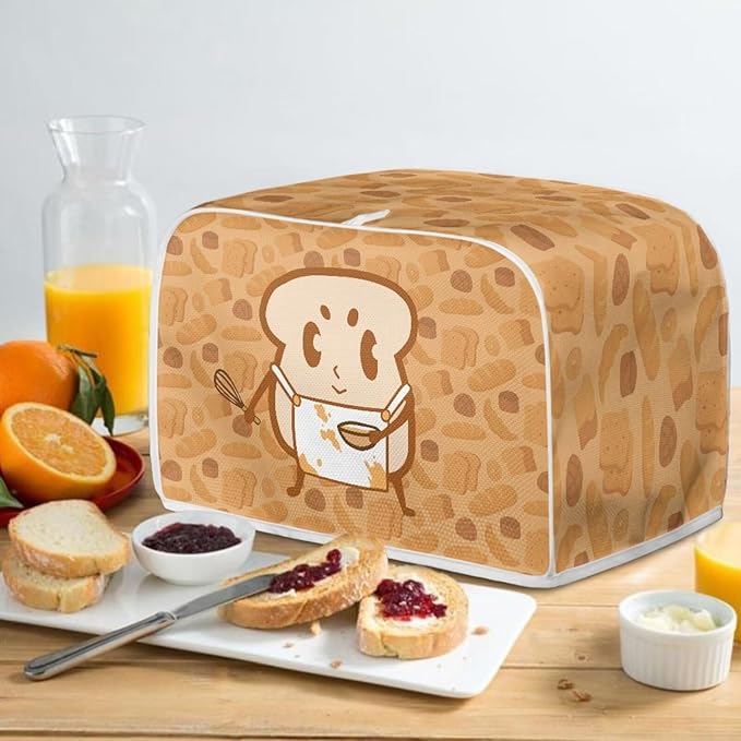 Cartoon Bread Print Toaster Covers 2 Slice Bread Maker Covers Toaster Oven Cloth Cover Kitchen Accessories Cover with Handle Dust Protection