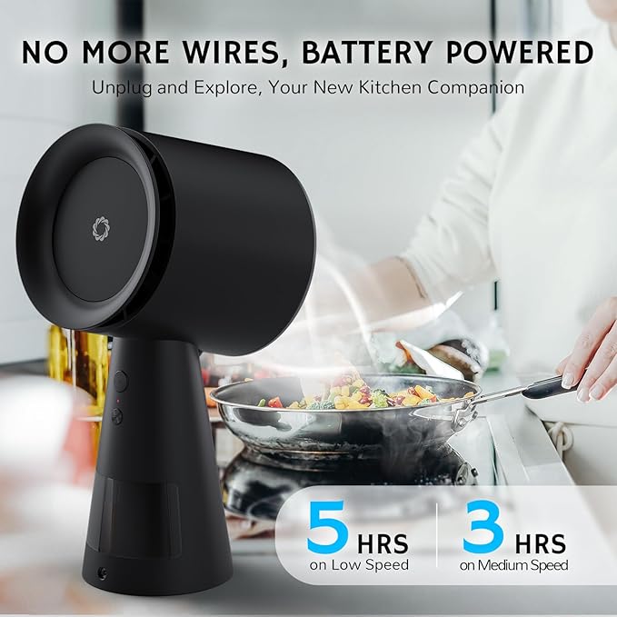 Airthereal Rechargeable Portable Range Hood, Desktop Range Hood with Battery Powered, 3-Fan Speeds and Large Oil Collection Cup, Upgraded Portable Kitchen Exhaust Fan for RV Cooking, RH180B Black