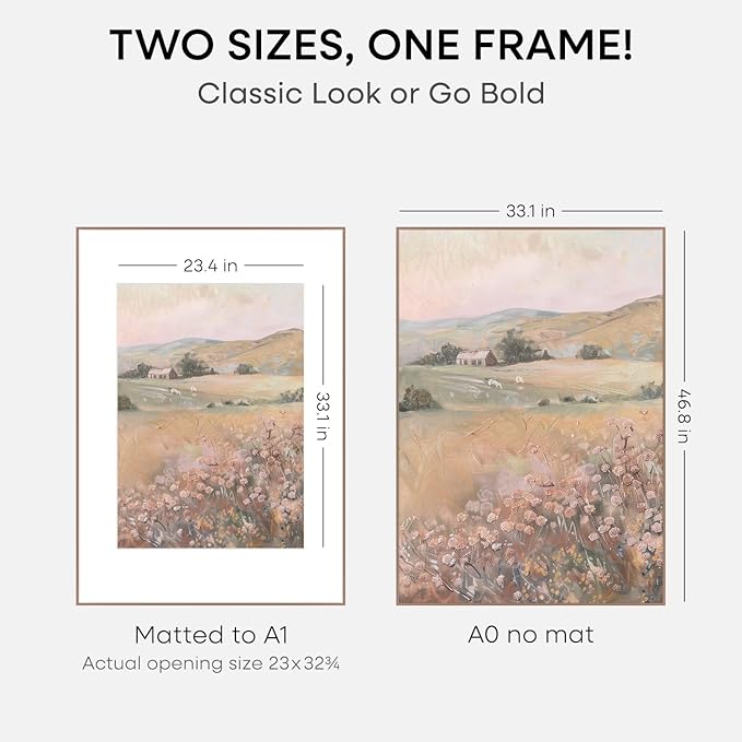 Homeforia A0 Poster Frame Mocha, High End Metal 33.1 x 46.8 inches Large Picture Frames with Mat 23.4 x 33.1 for Photo, A0 Size Frames Matted to A1 Print, 33.1x46.8 Thin Frame, Tempered Glass, Set of 1