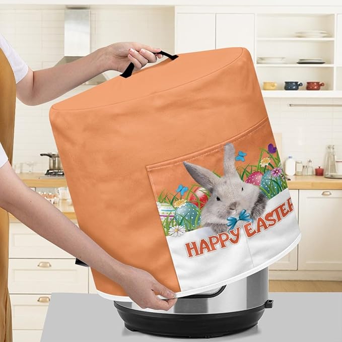 Easter Bunny Print Pressure Cooker Cover 3 qt,Kitchen Appliance Dust Cover for Round Pressure Cooker Rice Cooker,Easter Theme Air Fryer Cover,Toaster Cover
