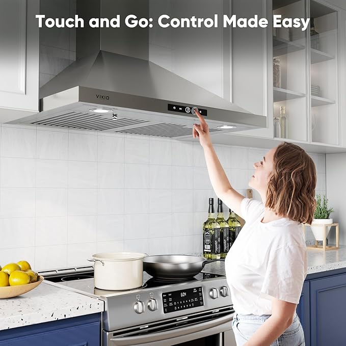 Wall Mount Range Hood 30 inch, 580 CFM, Stainless Steel Kitchen Vent Hood Ducted/Ductless Convertible, with 3-Speed Fan and LED Lights