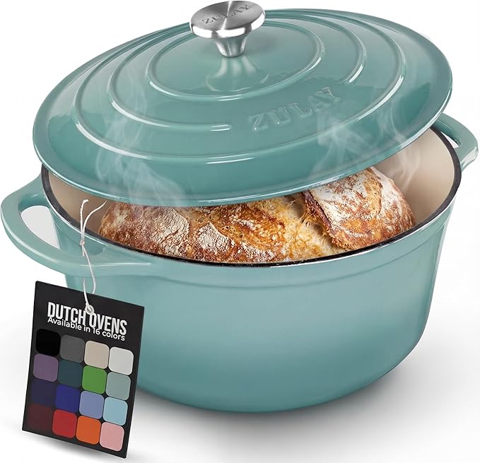 Zulay Kitchen 6 Quart Enameled Cast Iron Dutch Oven Pot with Lid – Premium Durability & Oven Safe up to 500°F – Heavy Duty Cookware Perfect for Bread Baking, Stews, Braising & Roasting - Aventurine