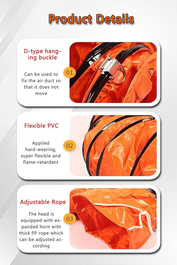 49FT PVC Flexible Duct Hose 10 Inch 15m Duct Hosing with Adjustable Rope for Utility Blower Exhaust Fan Ducting Hose Folding Exhaust Duct Easy Storage【10 in*49Ft】
