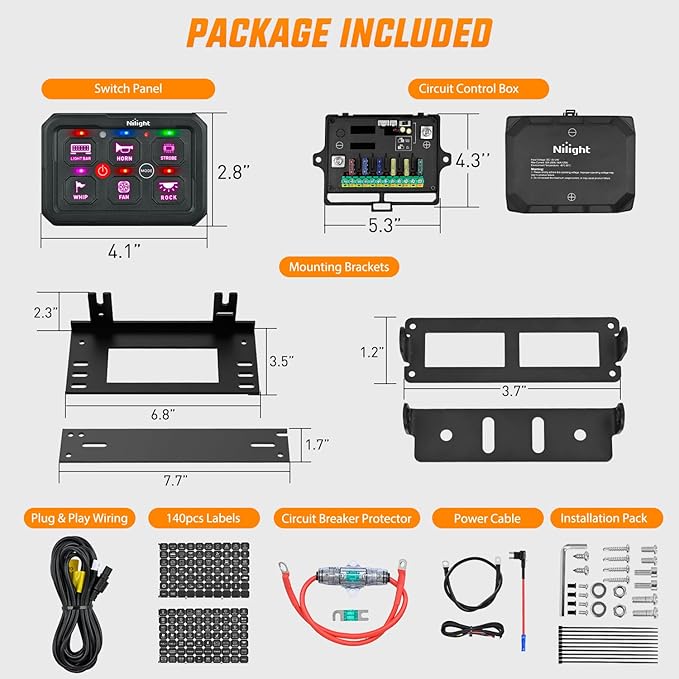 Nilight 6 Gang Switch Panel Circuit Control Relay System APP RGB Backlight Fuse Wiring Harness Toggle Momentary Strobe Flash Modes Automatic Dimmable 12V 24V ON Off Pod for Car Truck Camper SUV