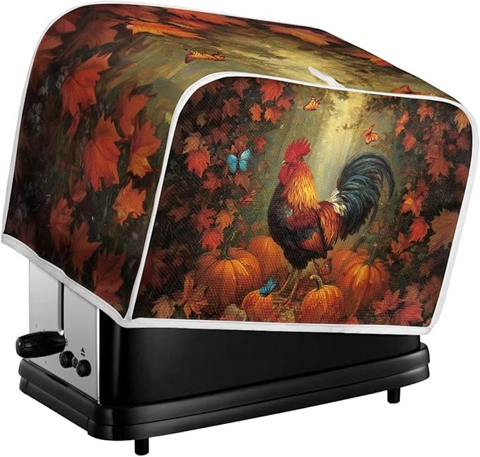 UNICEU Fall Toaster Cover 2 Slience Rooster Pumpkin Butterfly Print Fingerprint Protection for Bread Maker Kitchen Small Appliance Protection Home Decor