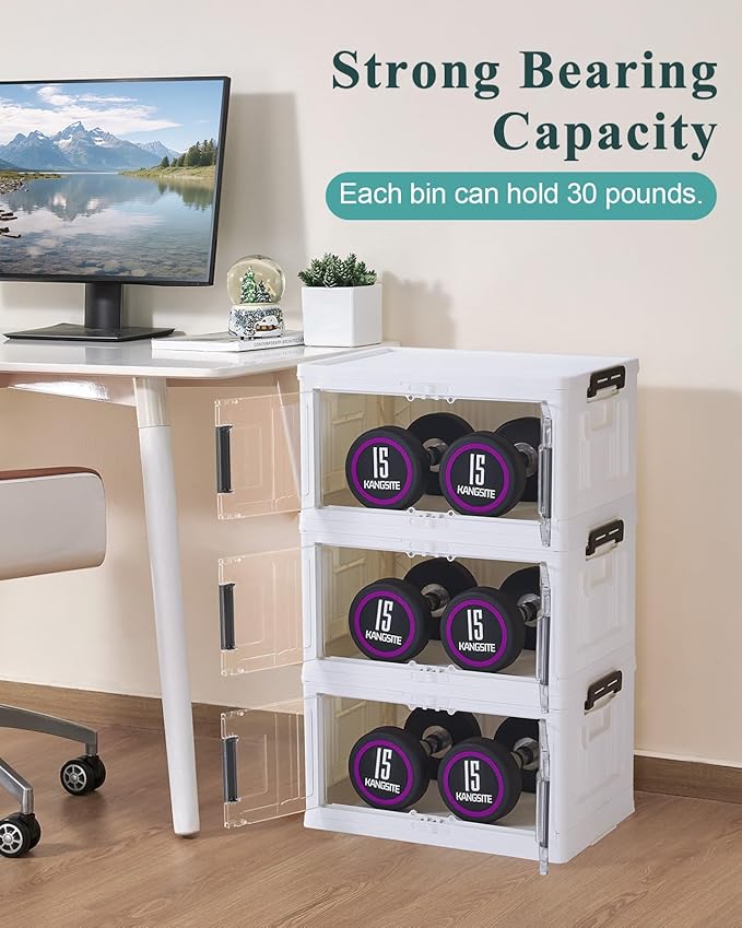 OlarHike 23QT Stackable Storage Bins with Lids - Folding Storage Box with Doors and Wheels, Collapsible Plastic Storage Drawers for Closets, 6 Pack Cubes