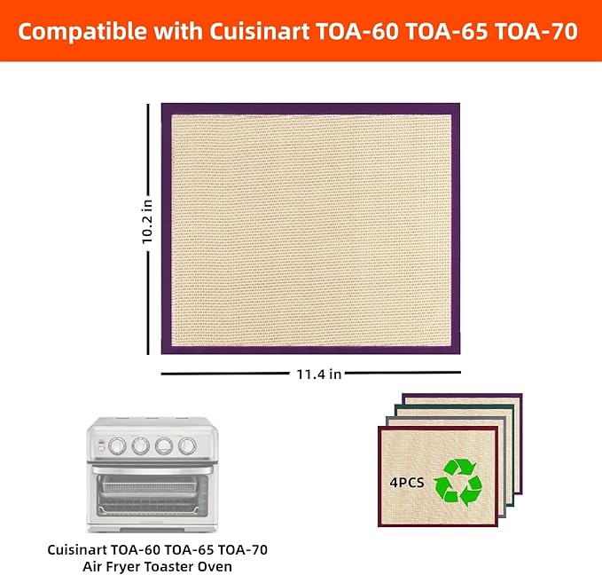 Reusable Silicone Liners For Cuisinart TOA-60 TOA-65 TOA-70 Air Fryer Toaster Oven, Accessories For Cuisinart Convection Toaster Oven basket（4 PCS ）