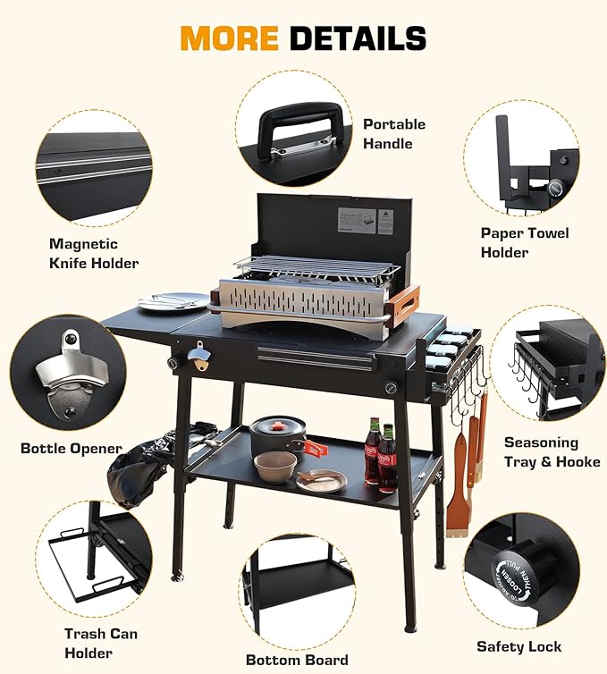 Upgraded Heavy-duty Foldable Grill Table & BBQ Prep Cart Designed for Blackstone 17" & 22",Height Adjustable Premium outdoor Grill Stand