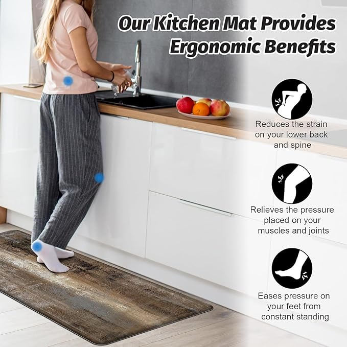 MAYHMYO Anti Fatigue Kitchen Mat - Set of 2 - Taupe Abstract Art Comfort Mats - Cushioned, Non Slip Floor Mat,17.3 x 29 x 0.4 inch + 17.3 x 59 x 0.4 inch