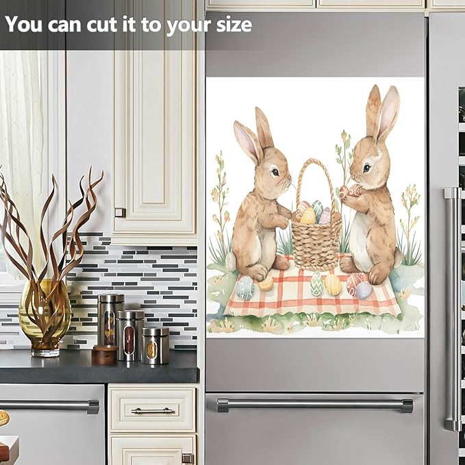 Dishwasher Magnet Cover, Easter Rabbits Picnic Magnet Sticker Fridge Panel Decal for Home Kitchen Decor, 23x26in