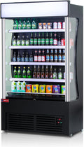 WESTLAKE Commercial Refrigerator Open Air Merchandiser with Night Curtain 24 Cu.ft 45.7” W 25.6" D Upright Fan Cooling Display Cooler for Stores, Supermarkets, Bar, Shops, etc