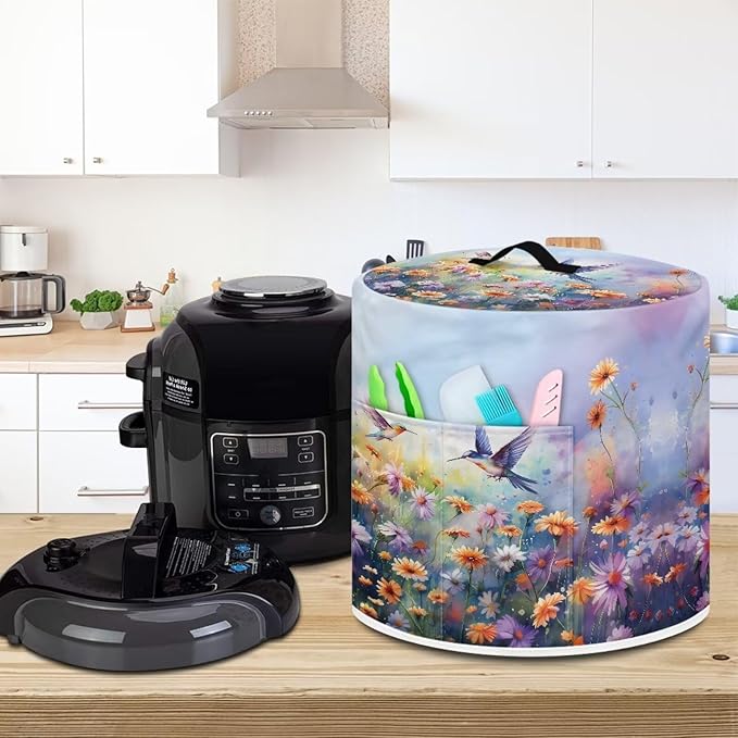 Xoenoiee Hummingbird Beautiful Floral Print Pressure Cooker Cover Kitchen Appliance Dust Cover with Pockets Compatible with Rice Cooker Air Fryer Slow Cooker, for 6 Qt Pot