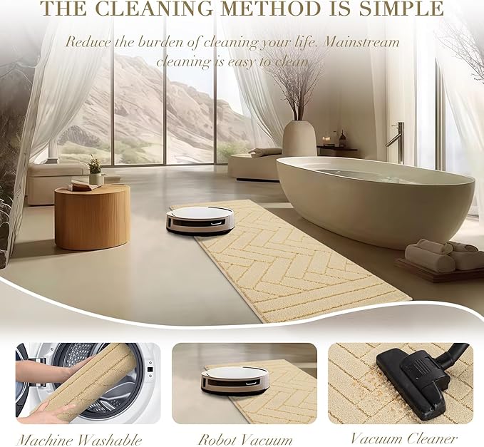 hicorfe Indoor Doormat,Front Back Door Mat Rubber Backing Non Slip Door Mats 20"x48" Absorbent Resist Dirt Entrance Doormat Inside Floor Mats for Entryway Washable Low-Profile(Cream Yellow)
