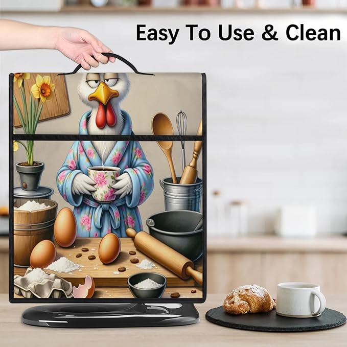 Kitchen Aid Mixer Cover Flower Rooster Funny Stand Mixer Cover Compatible with 6-8 Quarts Stand Mixers, Dust Covers with Zipper Pocket Foldable Washable Kitchen Aid Organizer Bag