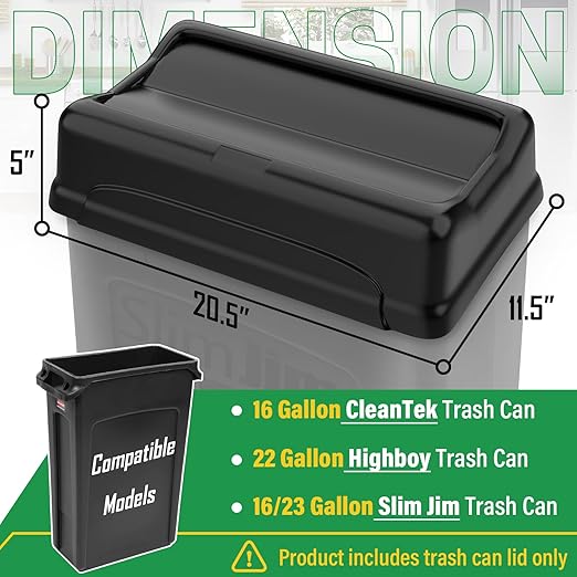 Trash Can Swing Lid,Compatible with 16/23 Gallon Slim Jim Trash can with lid, Heavy Duty Plastic for Kitchen, Living Room, Outdoor Use,Pack of 1