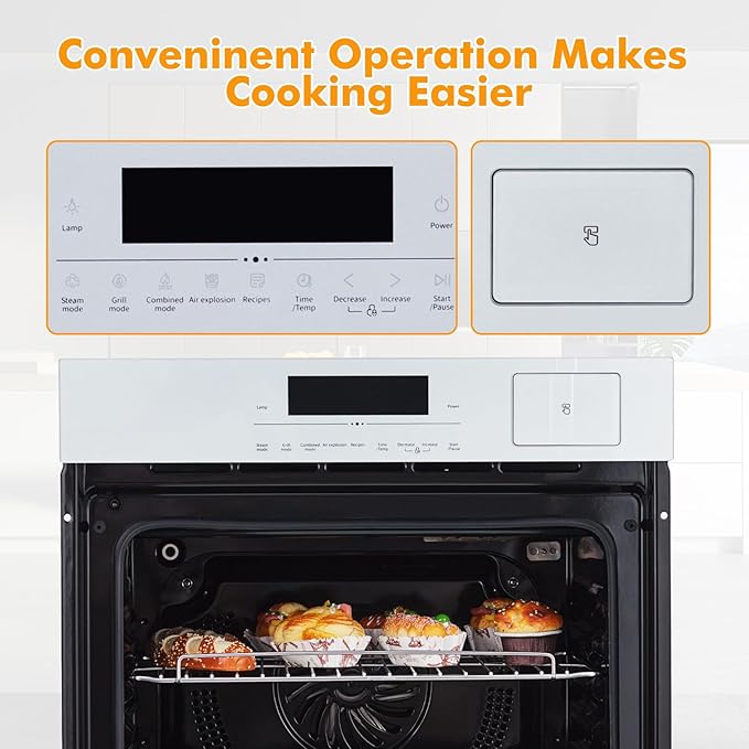 24 Inch Built-in Electric Single Wall Oven,2.5Cuft, Stainless Steel Convection Oven with 8 Cooking Functions, Touch Control, Timer, Convection Fan and Safety Lock, 3000W, Silvery