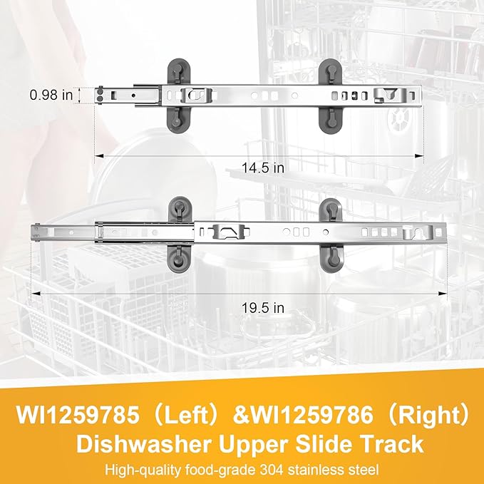 Upgraded W11259785 (Left) W11259786 (Right) Dishwasher Dishrack Slide Track, Compatible With Whirlpool, KitchenAid, Kenmore, Maytag Dishwasher