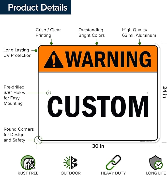 Custom warning Sign, Ansi Sign, Osha Compliant, 24x30 Inches, Rust Free .063 Aluminum, Fade Resistant, Made in USA by My Sign Center