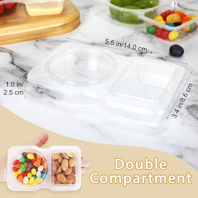 40 Sets Reusable Snack Containers With Lids, Double Compartment Snack Pack Containers, Portion Control, Meal Prep, Ideal For On-The-Go Mini Sauce Boxes & Lunchable Snack Packs For Kids