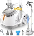 SALAV® Professional Standing Garment Steamer with Retractable Power Cord, Foot Pedal Control, Wheels for Easier Movement (Silver)