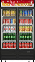26 cu.ft Commercial Refrigerators with 2 Glass Door, Beverage Fridge with LED Light Display Upright Merchandiser, Drink Cooler with 8 Adjustable Shelves Black ETL Approved