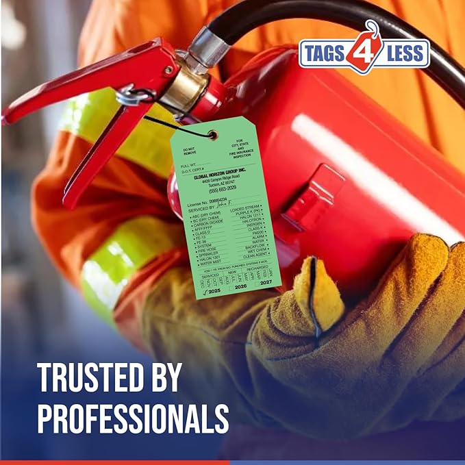 Tags 4 Less Custom Fire Extinguisher Tags – Preventative Maintenance Labels for Monthly Inspections, Alternative to Safety Sticker for Easy Record-Keeping – Pack of 100 (Light Green,Vinyl)