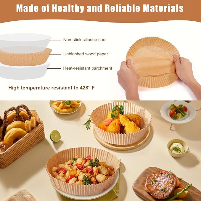 Air Fryer Liners Disposable, 100PCS Non-stick Disposable Airfryer Liners, 8 Inch Unbleached Parchment Paper, Round Airfryer Paper Liners for 5-8QT Air Fryer, Baking, Roasting Microwave