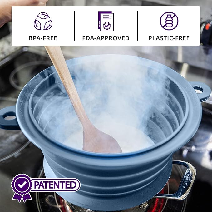 L.I.Q Silicone Splatter Guard – Fits 10 and 12 Inch Pots (25 and 30 Centimeters) – Microwave Safe and Durable SplatterDom - Includes 10” Lid - Food and Oil Splash Guard (Blue Steel, Large)