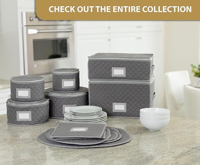 Stack Store Plus More Stemware Storage Case - Holds 12 Wine Glasses or Crystal Glassware with Label Holders and Fully Padded Inside - 16" x 13" x 10"H - Gray - Hard Sides and Stackable