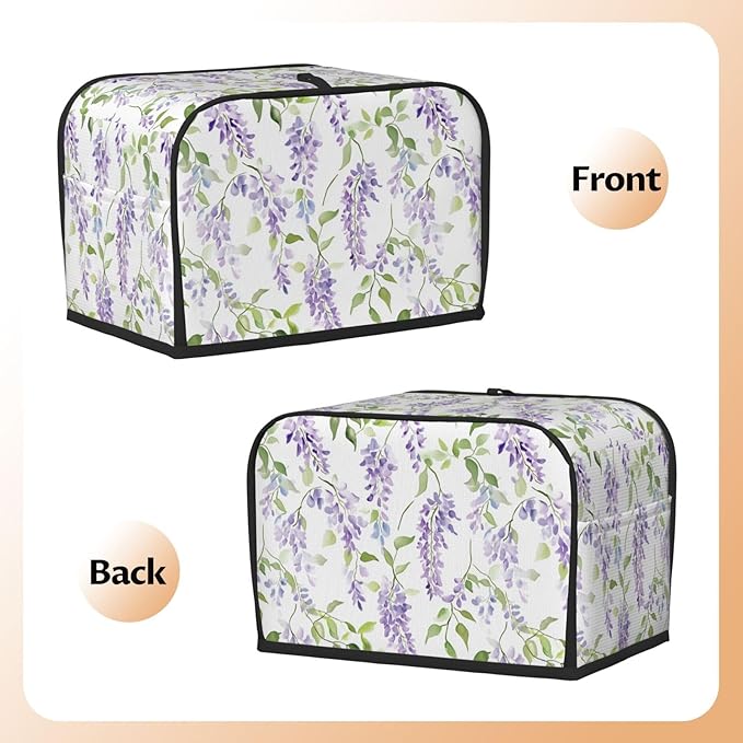2 Slice Toaster Cover for Kitchen Lavender Flower Pattern Waterproof and Dustproof Toaster Dust Cover with Side Pockets Decorative Universal Cover for Wide Slot Toasters and Small Appliances