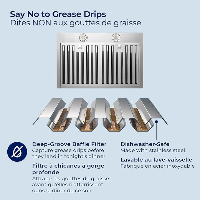Hauslane Wall Mount Range Hood 30 Inch, Pro Model, Matt White Stainless Steel Range Hood, Strong Suction, Changeable LED Lamps, 6” Duct or Ductless, Kitchen Hood Vent, Stove Hood Vent