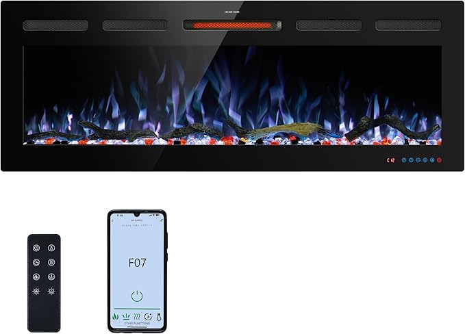 45" WiFi Electric Fireplace Inserts, Recessed and Wall Mounted Fireplace Heater W/Adjustable Flame Color & Brightness, Thermostat, 9H Timer, App and Remote Control, 750/1500W