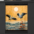 Crane Japan Pattern Dishwasher Magnet Cover for Door Front, Dishwasher Panel Decal Reuseable Refrigerator Magnet Cover Decal Fridge Stickers Home Decor, 23 x 26 Inch