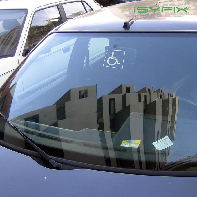 iSYFIX Handicap Signs Stickers Decal Symbol - 4 pack, 3x3 inch - Premium Front Adhesive Vinyl for Applying Inside the Window or Glass Door, Disable Wheelchair Sign, Disability Sticker,